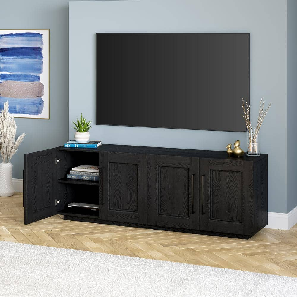 Evelyn&Zoe Merrimac Rectangular TV Stand for TV's up to 75", Black Grain
