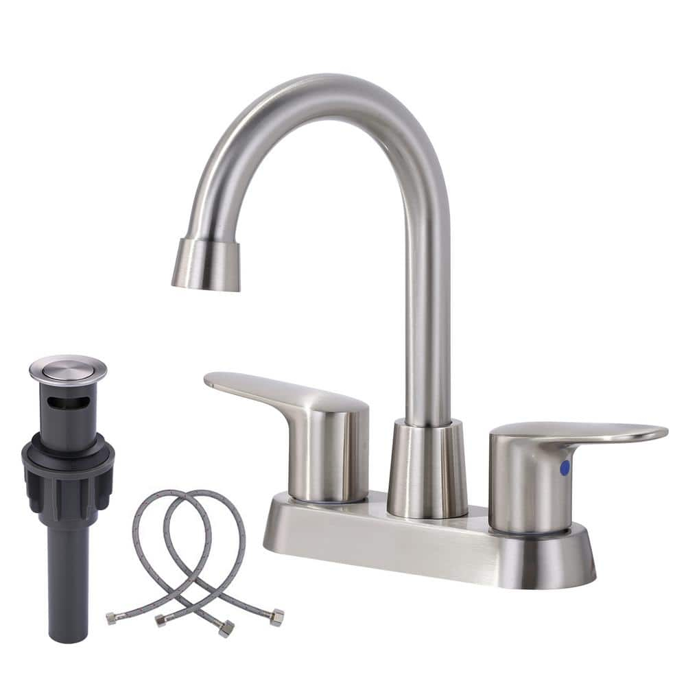 4 Inch Bathroom Faucets 2 or 3 Hole, 2 Handle Bathroom Sink Faucet, 360° Swivel Spout Lavatory Vanity Sink Faucet with Water Supply Lines & Pop Up Drain
