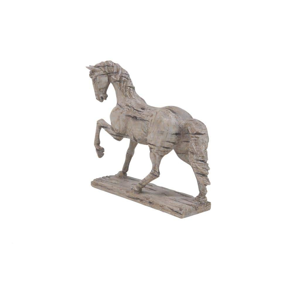 Beige Resin Prancing Horse Figurine with Weathered Finish