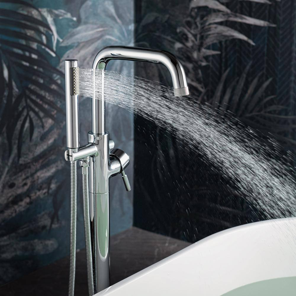 Single Handle Floor Mounted Freestanding Tub Filler Faucet with Handshower