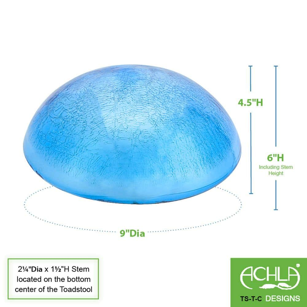 Achla Designs Crackle Glass Garden Toadstool Gazing Ball, 9 Inch, Teal