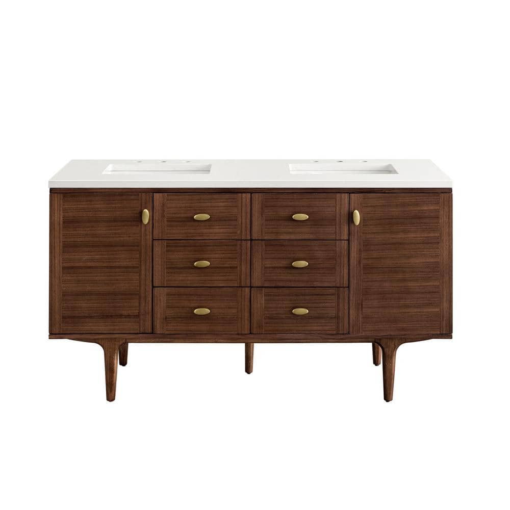 Amberly 60" Walnut Double Vanity with White Quartz Top