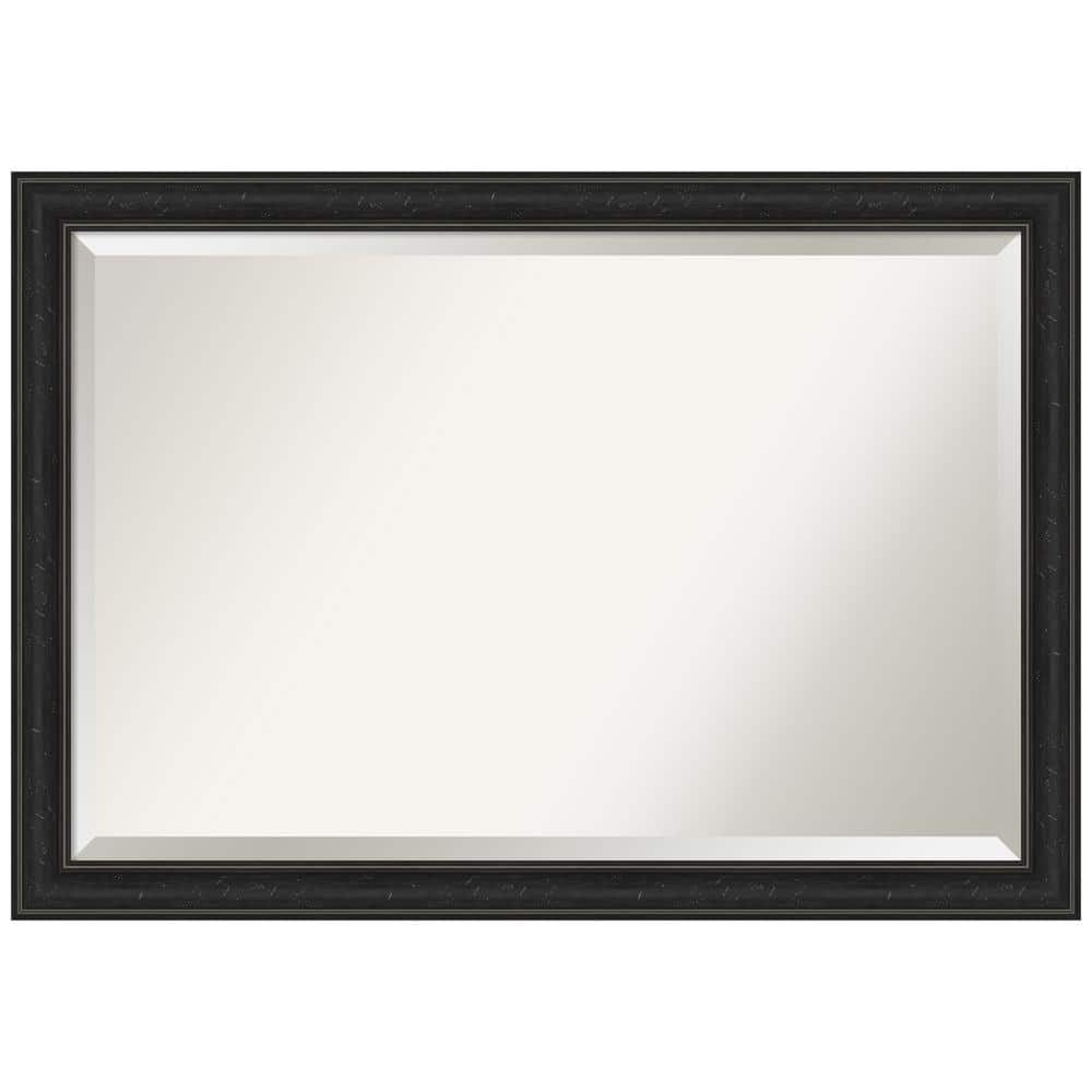 Amanti Art Beveled Bathroom Wall Mirror - Shipwreck Black Narrow Frame Outer Size: 40 x 28 in
