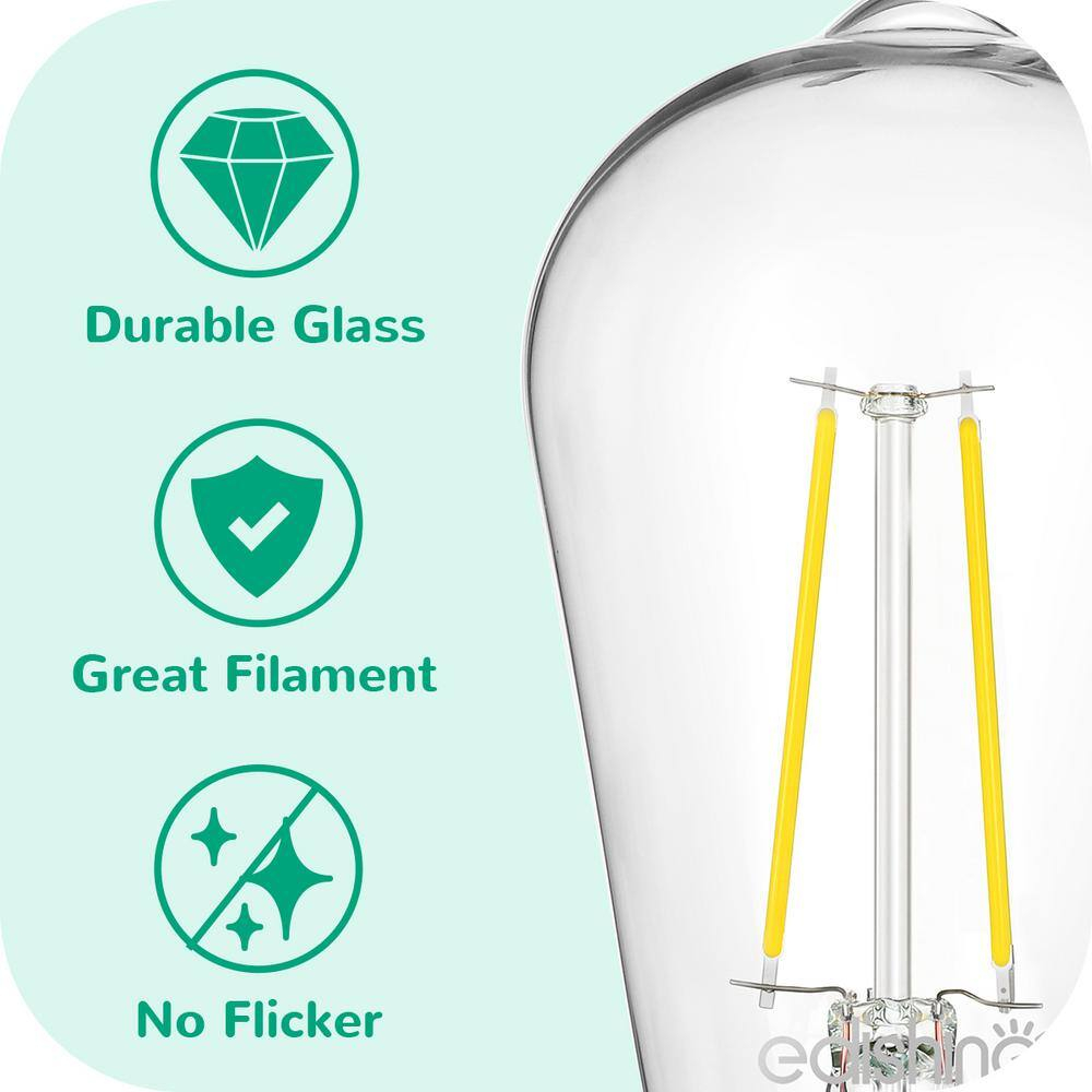 EDISHINE 4-Pack LED Edison Light Bulbs, 7W(60W Equivalent), 2700K Warm White, 800LM, E26 Base ST19 Vintage Light Bulb, Decorative LED Filament Bulbs, Non-Dimmable, UL Listed