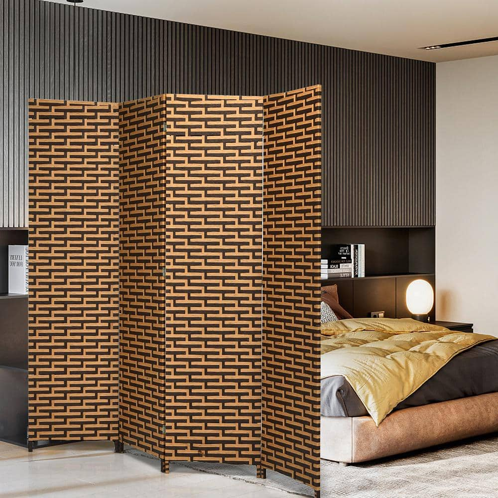 Costway 4 Panel  Fiber Privacy Partition Screen Folding Room Divider Weave  6FT Tall