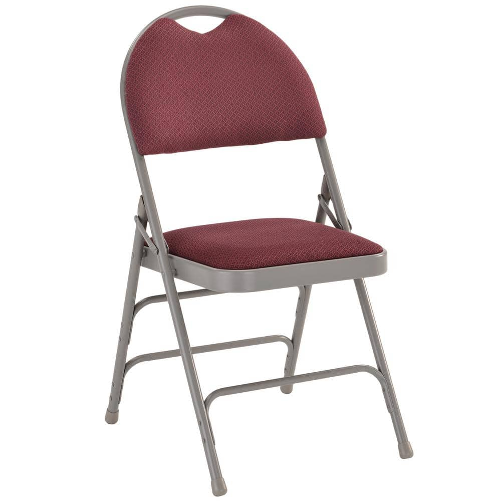 Flash Furniture HERCULES Series Ultra-Premium Triple Braced Burgundy Fabric Metal Folding Chair with Easy-Carry Handle