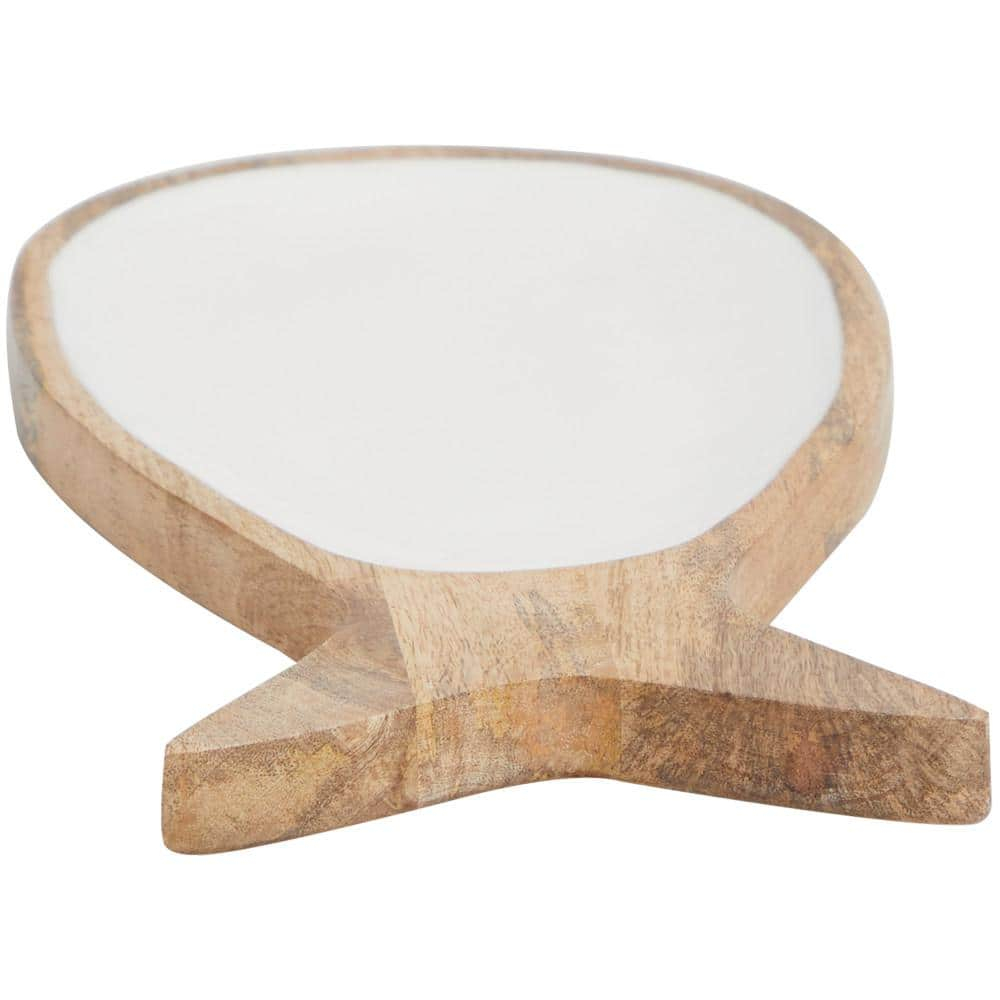 Brown Mango Wood Fish Decorative Tray with White Enameled Interior
