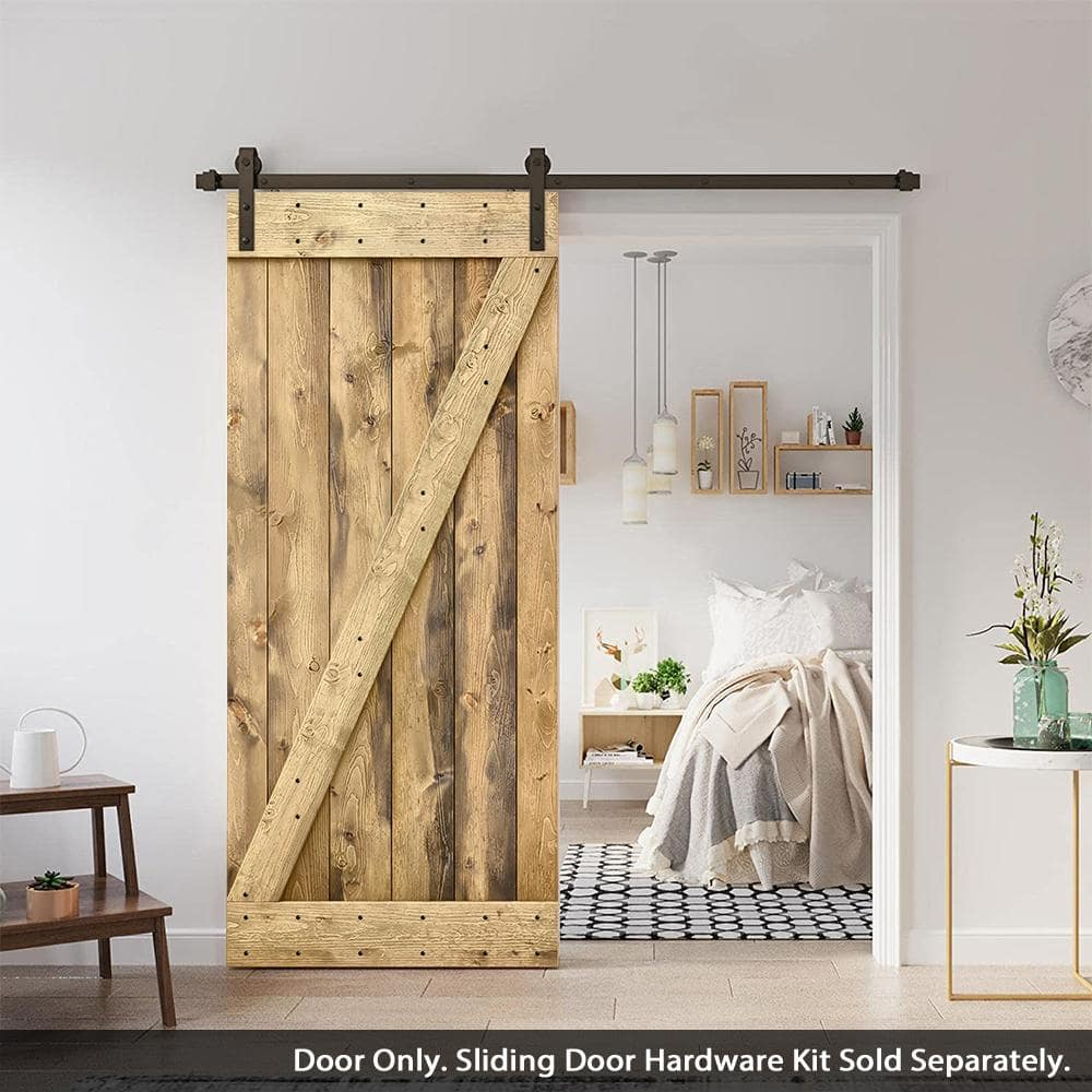 36 in. x 84 in. Distressed Z Series Weather Oak Solid Knotty Pine Wood Interior Sliding Barn Door Slab
