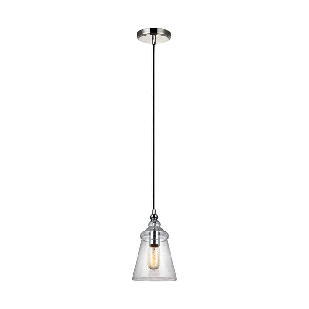 Loras Chrome Finish Mini Pendant with Clear Seeded Glass