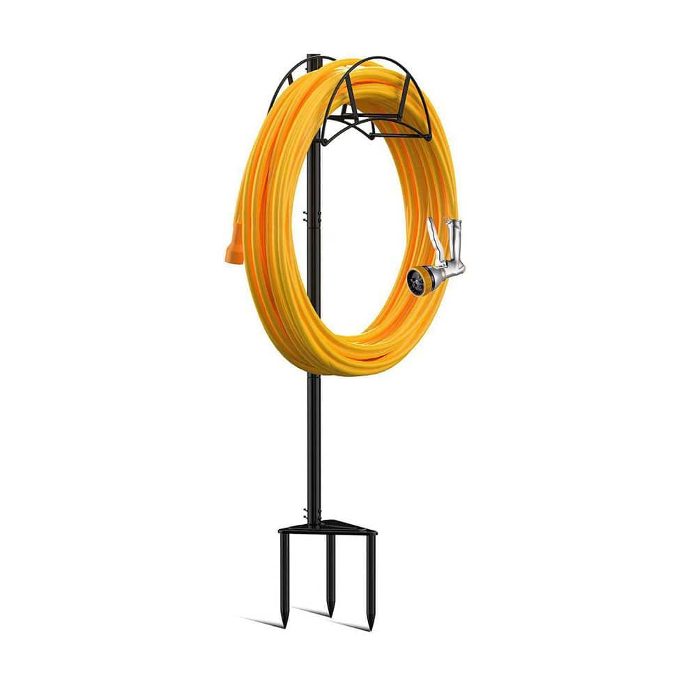 Suchek Metal Garden Hose Holder Stake, Freestanding, Heavy Duty Water Hose Stand, In Ground Hose Rack Organizer for Outside Yard (Black) C40