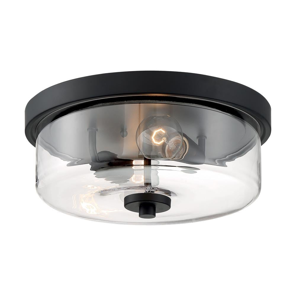 Sommerset Matte Black Glass Drum Flush Mount Light
