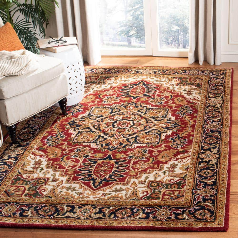 Red and Black Synthetic Tufted 10' x 14' Handmade Oriental Area Rug