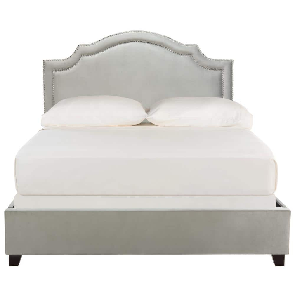 SAFAVIEH Theron Modern Elegant Upholstered Bed Frame with Nail Heads, Full, Pewter