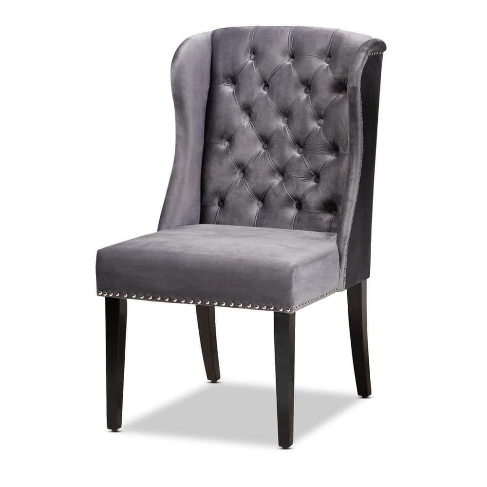 Lamont Modern Contemporary Transitional Grey Velvet Fabric Upholstered & Wood Wingback Dining Chair