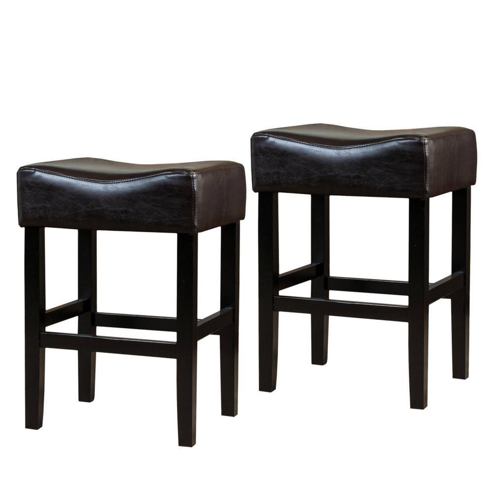 Portman 26" Brown Faux Leather Saddle Counter Stools, Set of 2