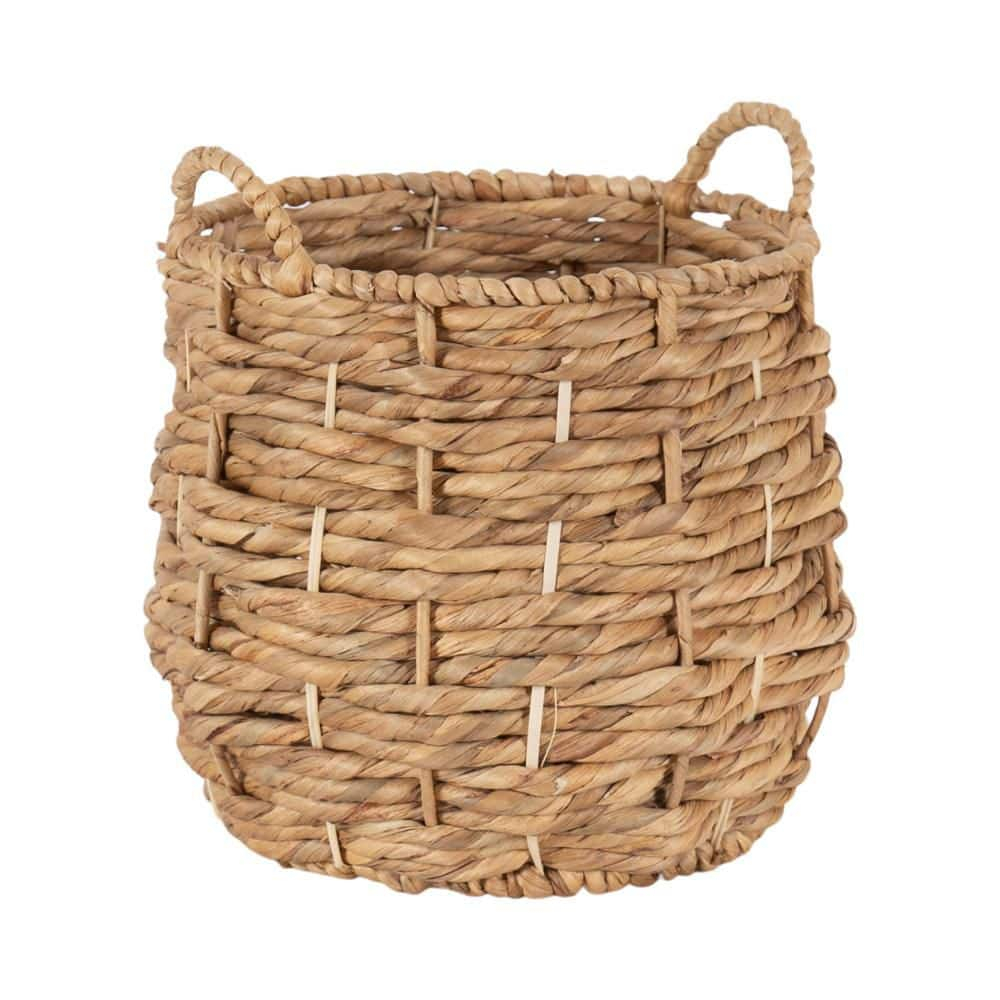 Kate and Laurel Livia Modern Woven Storage Basket, 13 x 13, Natural Water Hyacinth, Boho Wicker Basket for Use as Nursery Storage, Mini Laundry Basket, or Living Room Blanket Basket