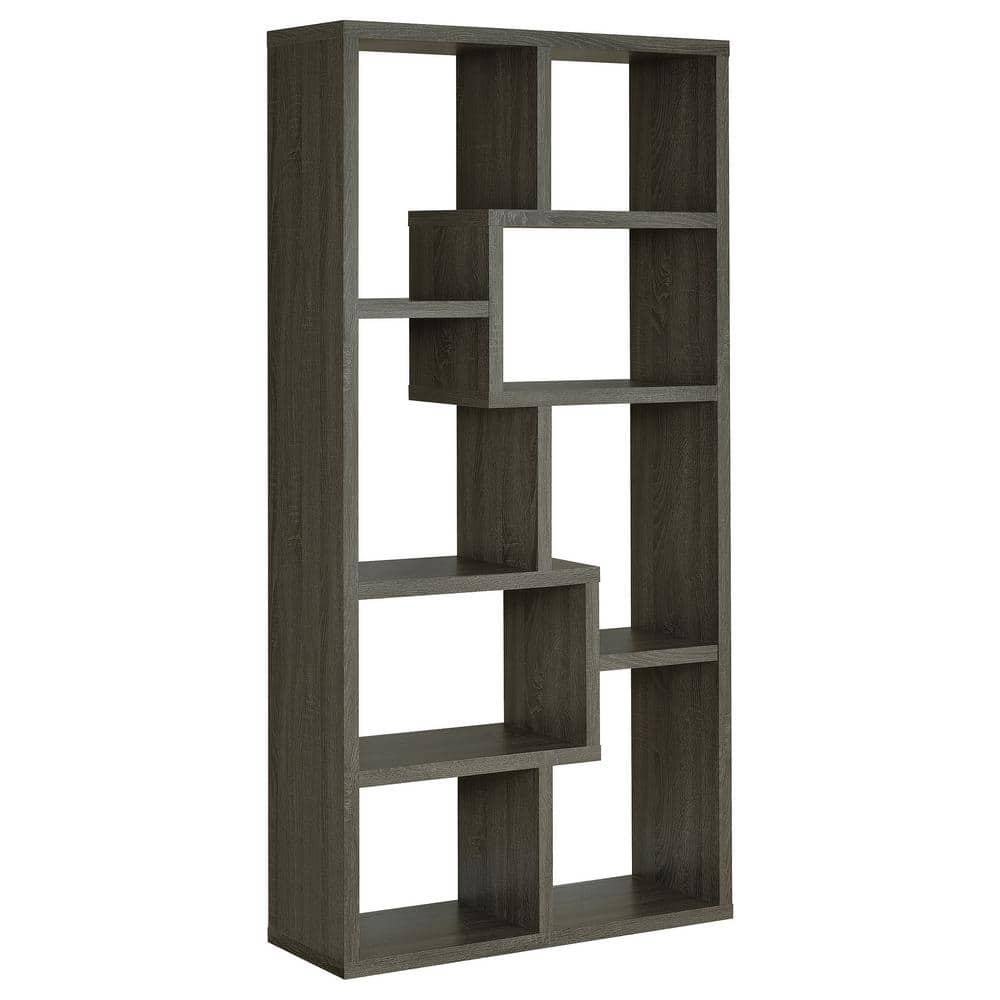 Coaster 10-Shelf Transitional Wood Geometric Bookcase in Gray