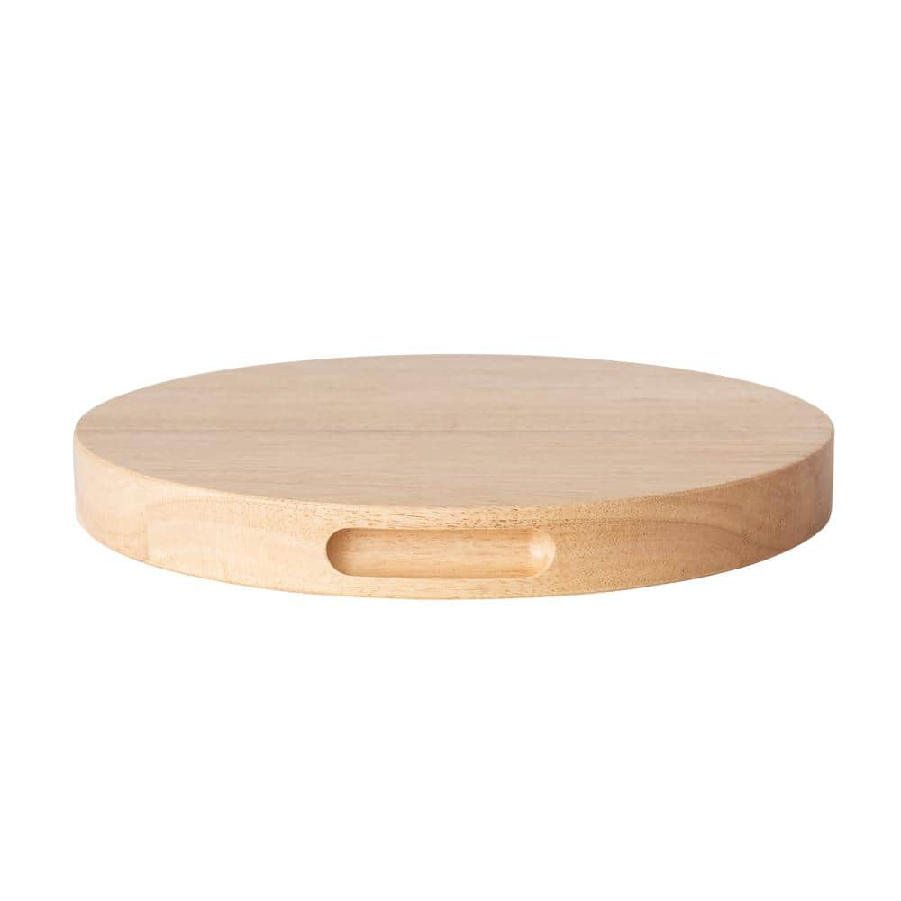 Creative Co-Op Round Rubberwood Cheese and Cutting Board with Handles, Natural