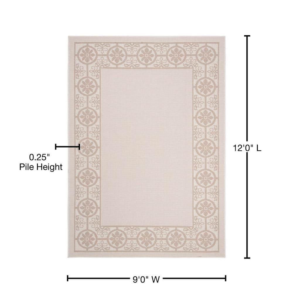 SAFAVIEH Bermuda Zoey Floral Bordered Indoor/Outdoor Area Rug Ivory/Beige, 9' x 12'