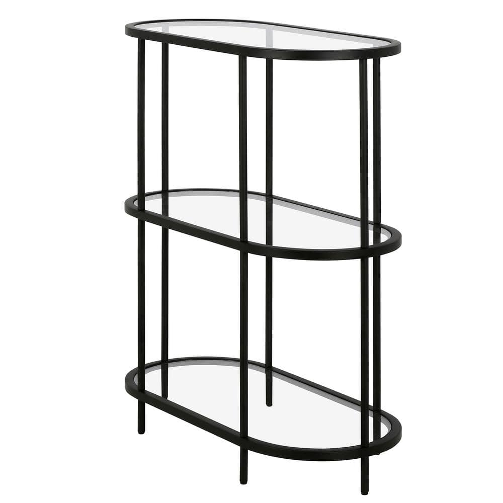 Evelyn&Zoe Leif 30" Wide Oval Bookcase, Blackened Bronze