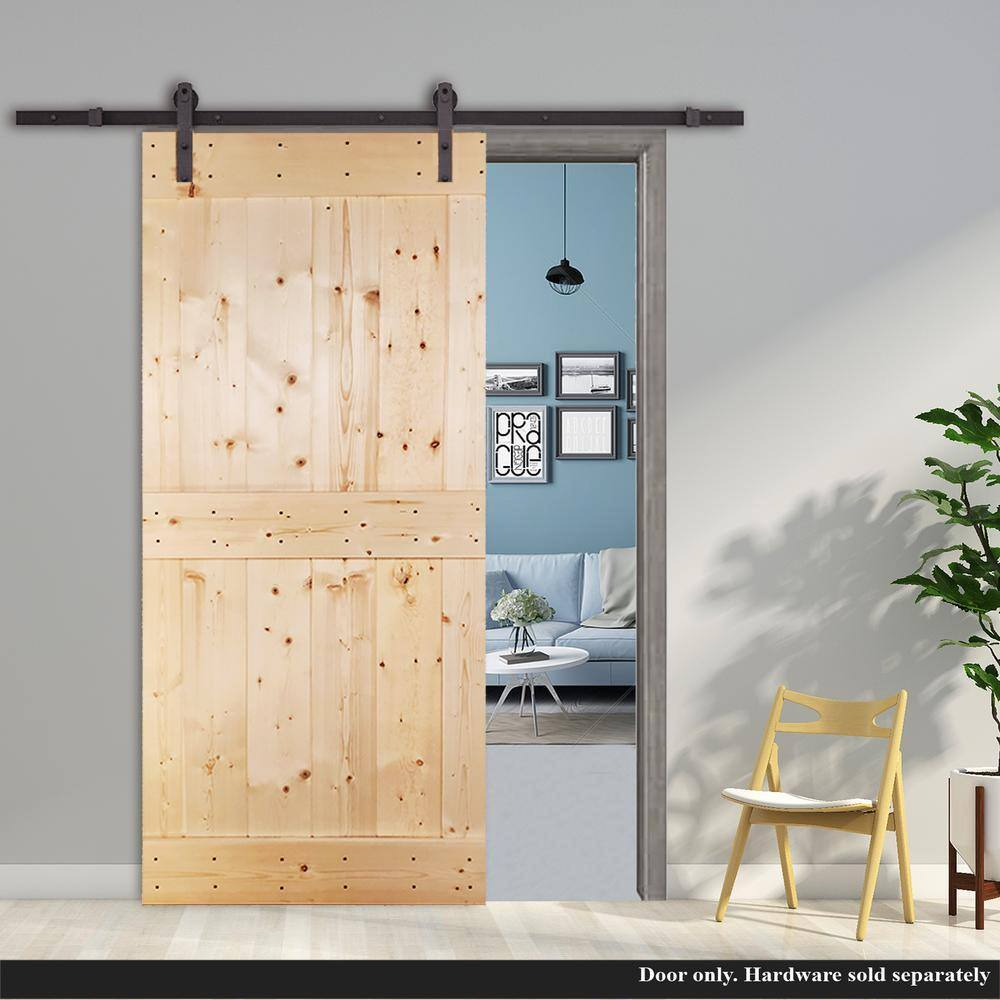 84 in Unfinished Knotty Pine Wood Sliding Barn Door