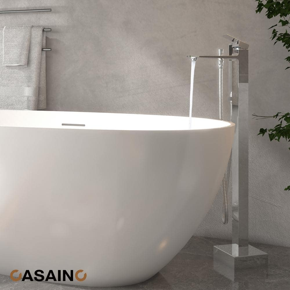 1-Handle Floor Mount Freestanding Tub Faucet with Handheld Shower in Chrome Plated