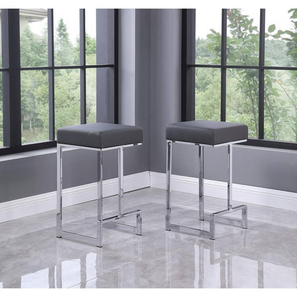 Dorrington Faux Leather Backless Counter Height Stool in Gray/Silver (Set of 2)