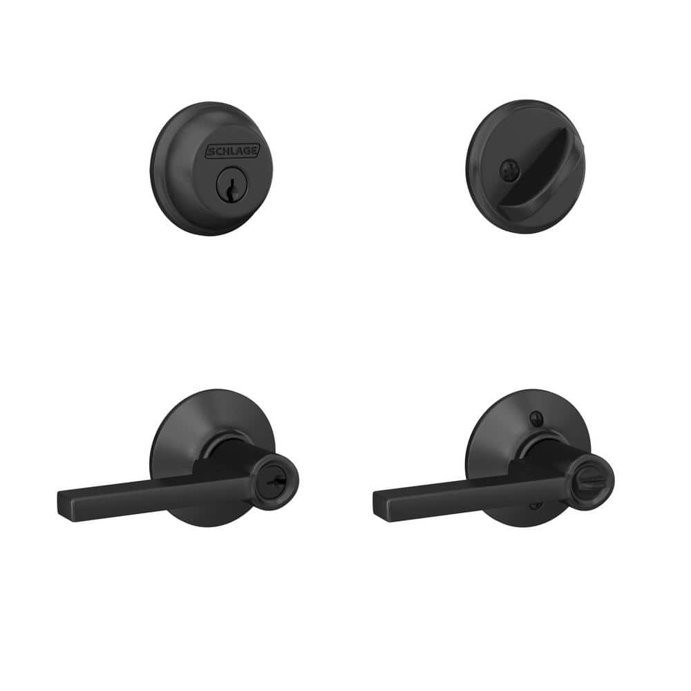 Schlage Latitude Straight/Contemporary Matte Black Entry Knob and Single Cylinder Deadbolt Right