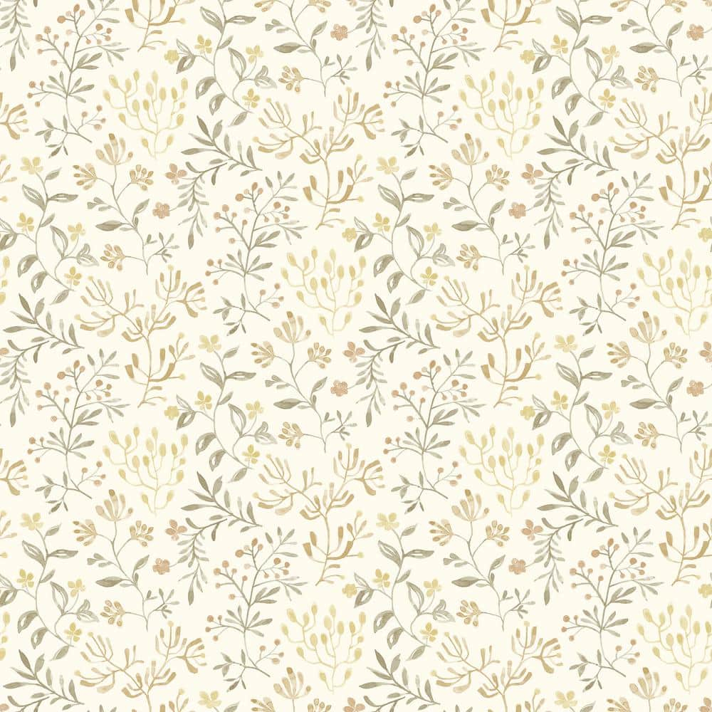 Chesapeake Tarragon Honey Dainty Meadow Wallpaper, 20.5-in by 33-ft