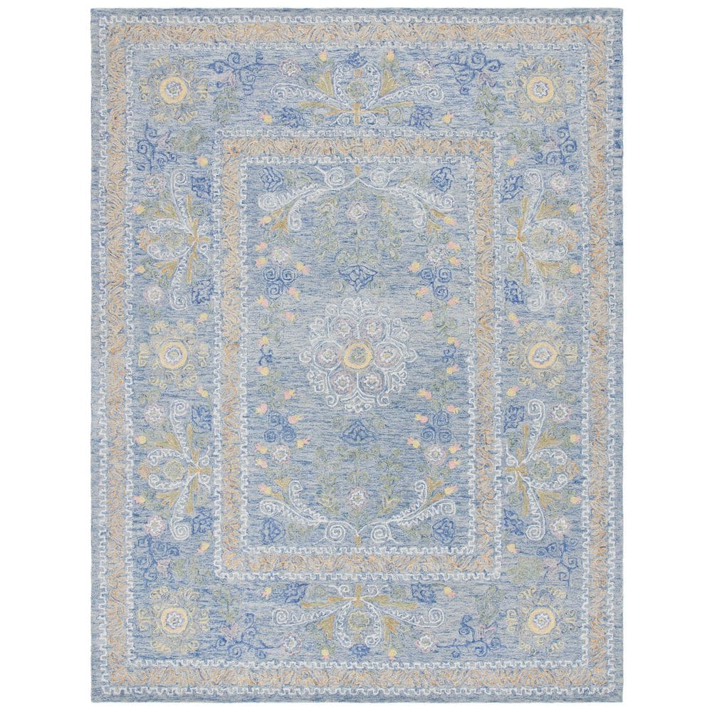 SAFAVIEH Micro-Loop Shanelle Floral Area Rug, Blue/Green, 9' x 12'