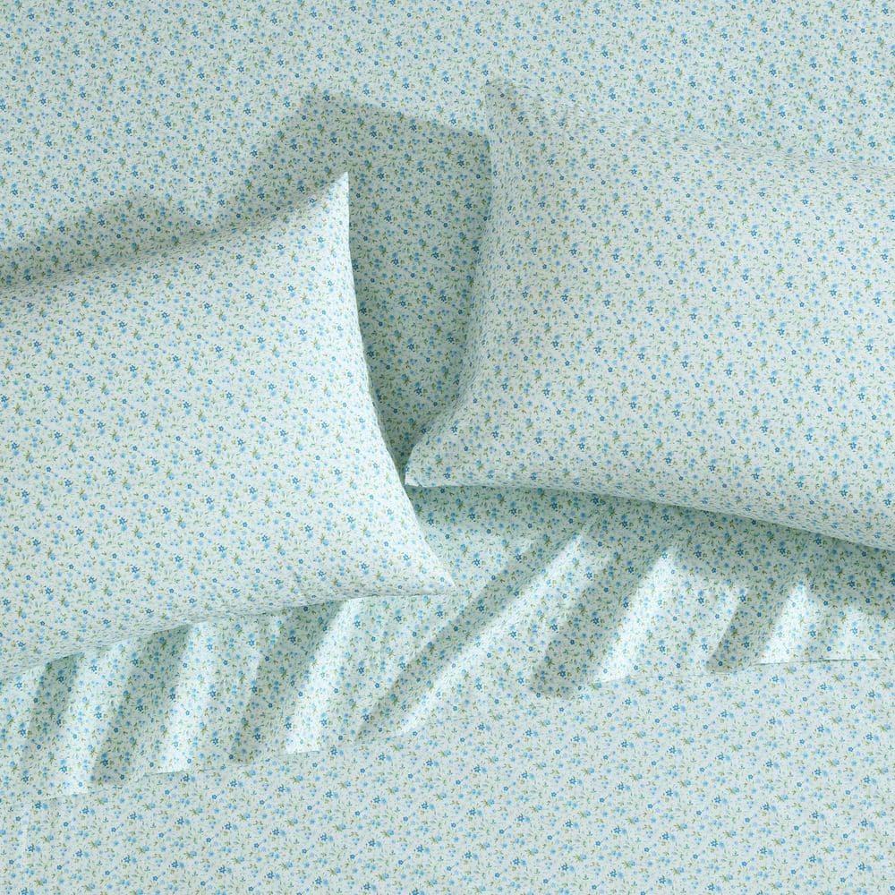 Evie Blue Floral Cotton Twin XL Percale Sheet Set