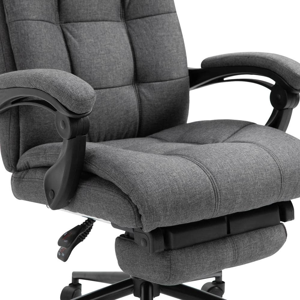 Vinsetto Executive Linen-Feel Fabric Office Chair High Back Swivel Task Chair with Upholstered Retractable Footrest, Headrest and Padded Armrest, Dark Grey