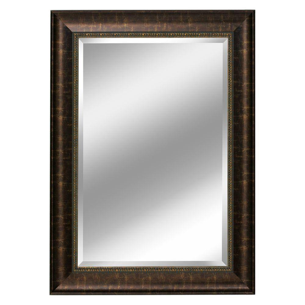 Head West Bronze Distressed Embossed Rectangular Framed Beveled Accent Wall Vanity Mirror - 30.5 x 36.5