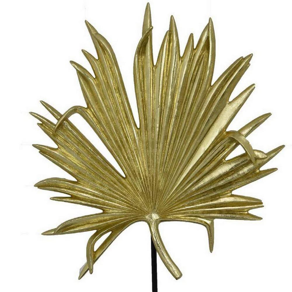 Benjara Menny 21 Inch Palm Leaf Resin Decorative Sculpture, Resin Gold Finish