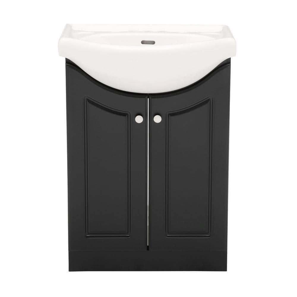 Elanor 24" W x 19" D x 34" H Semi-Contemporary Euro Vanity in Satin Black with Ceramic Vanity Top in White