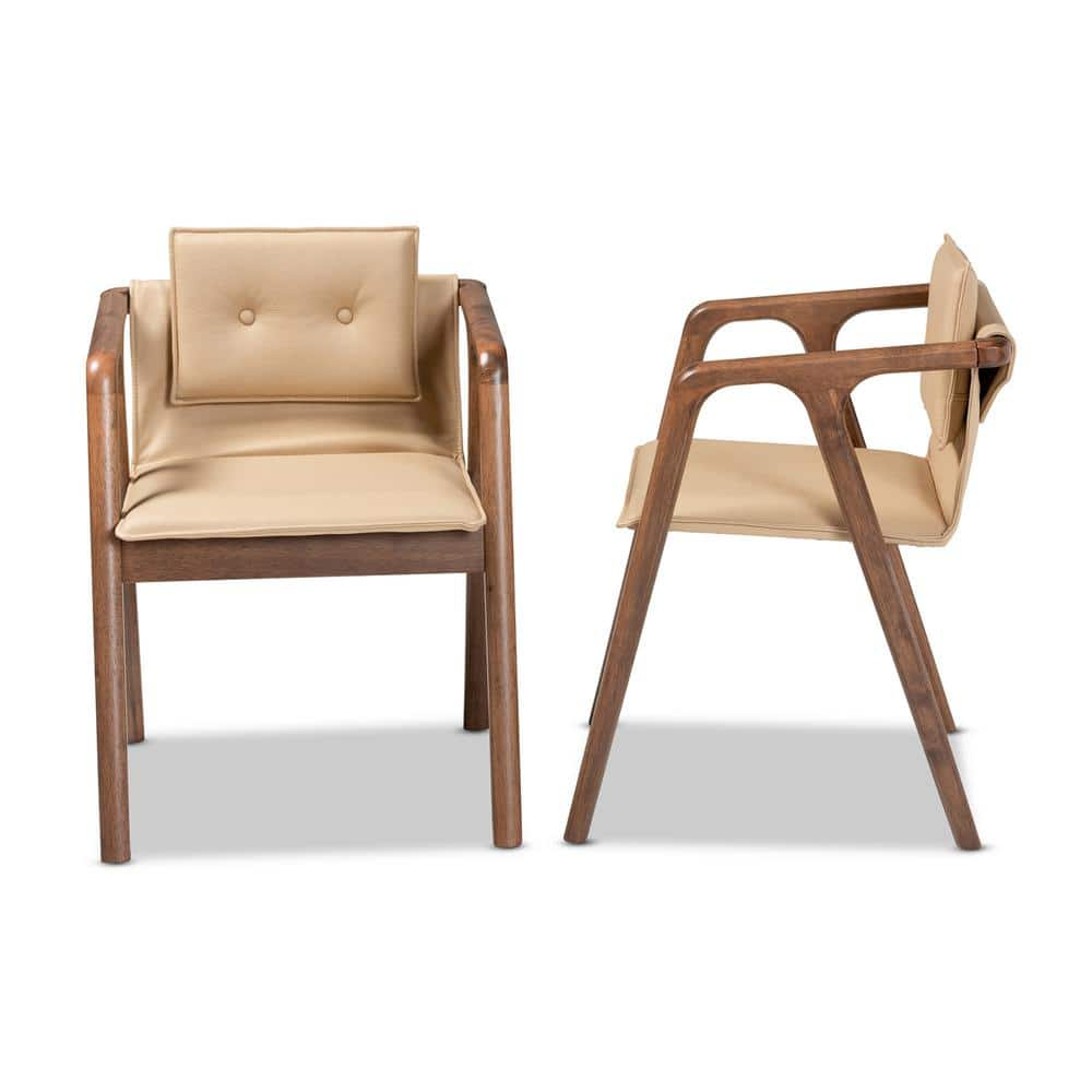 Elegant Beige Cane-Wood High Arm Chair with Button-Tufted Detail