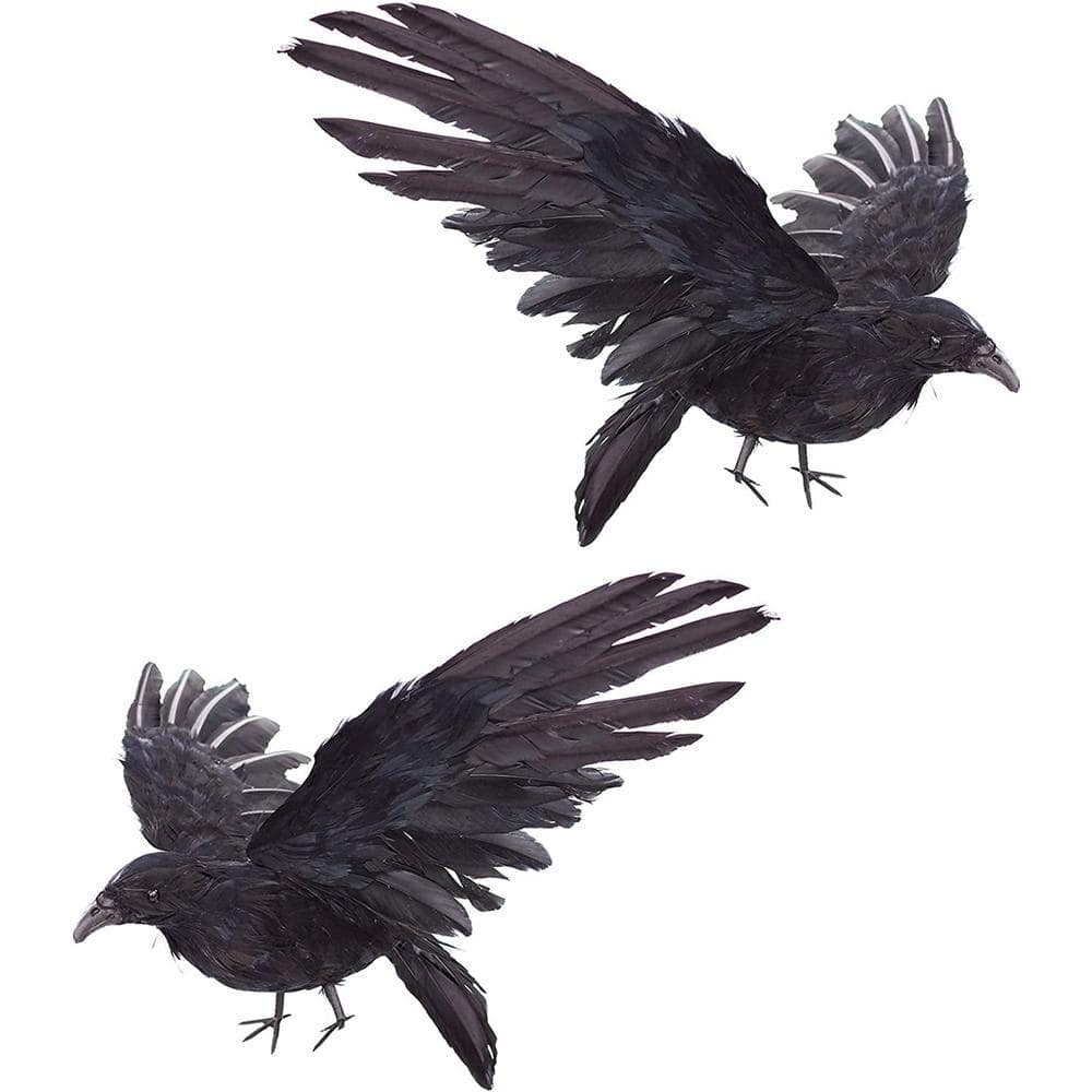 Extra Large Black Feathered Halloween Indoor/Outdoor Crows (2-Pack)