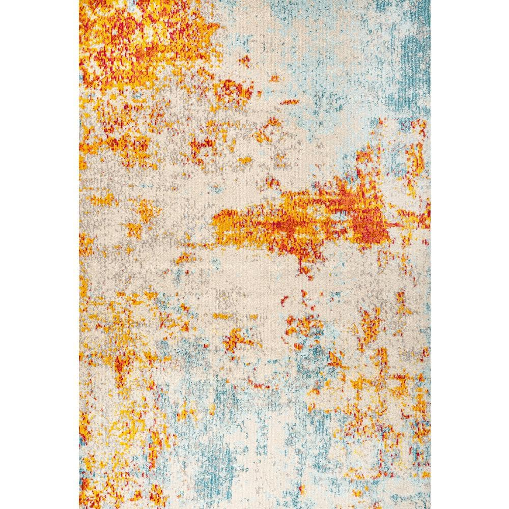 Sunset Orange and Multi Abstract Synthetic 3' x 5' Area Rug