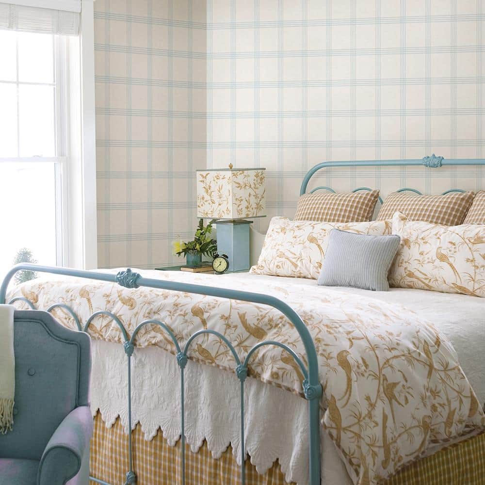 Chesapeake Twain Light Blue Plaid Unpasted Non Woven Wallpaper, 20.5-in by 33-ft, 56.4 sq. ft.