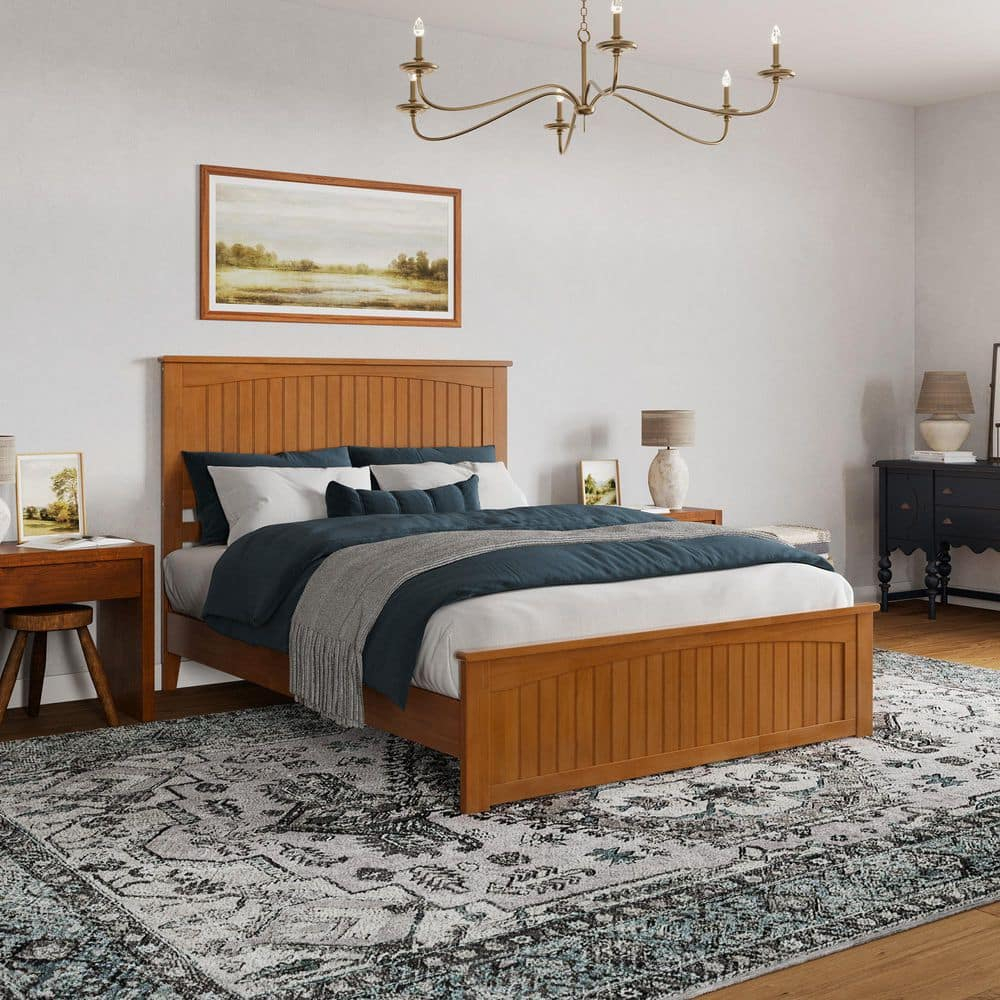 AFI Naples Queen Solid Wood Low Profile Platform Bed with Matching Footboard, Light Toffee