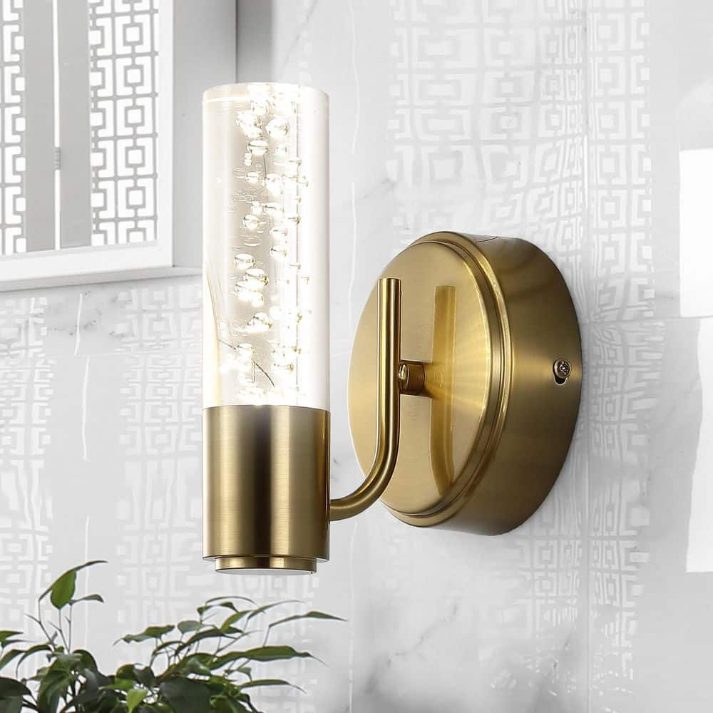 Bolha 5.5" 1-Light Minimalist Modern Bubble Acrylic/Iron Integrated LED Vanity Light, Brass Gold
