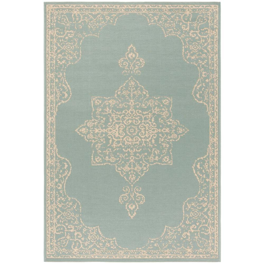 SAFAVIEH Beach House Janine Medallion Indoor/Outdoor Area Rug, Cream/Aqua, 2'2" x 4'