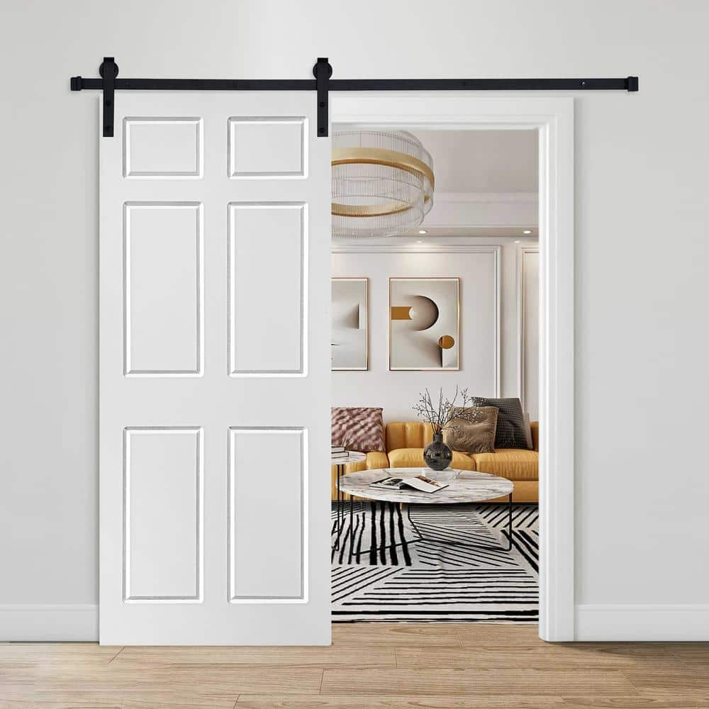 White Solid Hybrid Core 6-Panel Barn Door Kit
