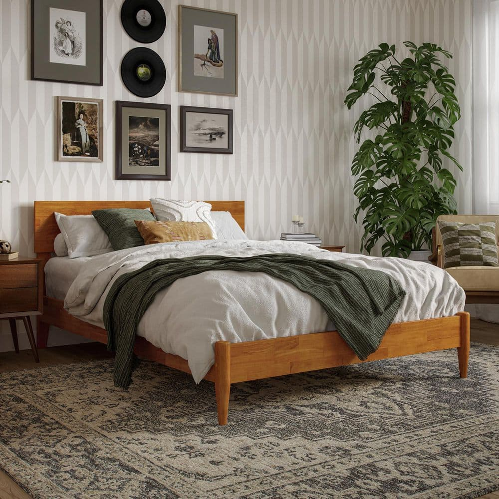 AFI Aria Full Modern Solid Wood Low Profile Platform Bed, Light Toffee
