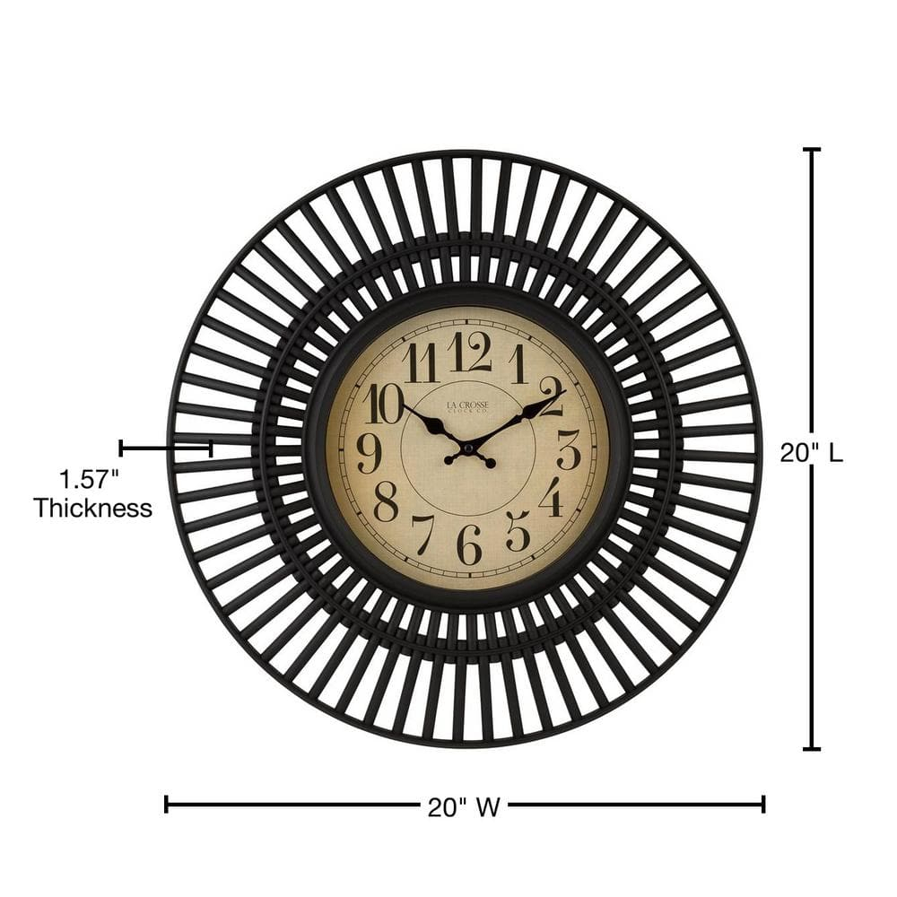 La Crosse Clock 20-inch Covington Contemporary Black Quartz Analog Wall Clock, 404-3051