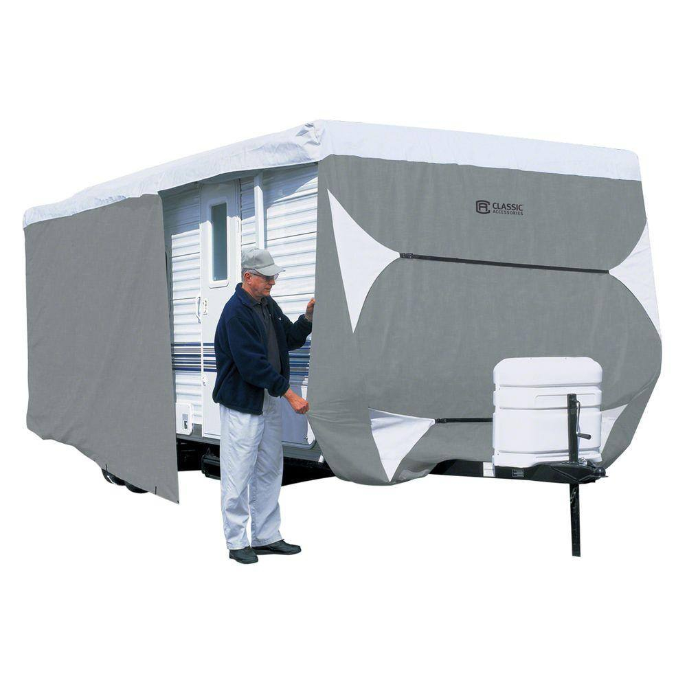 PolyPRO III Gray and White Travel Trailer Cover with UV Protection