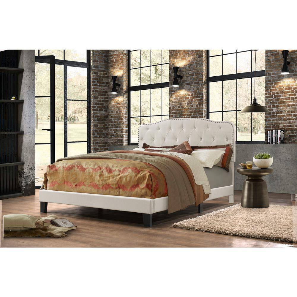 Premier Urban Loft Twin Panel Bed in Fog Beige Linen with Nailhead Trim