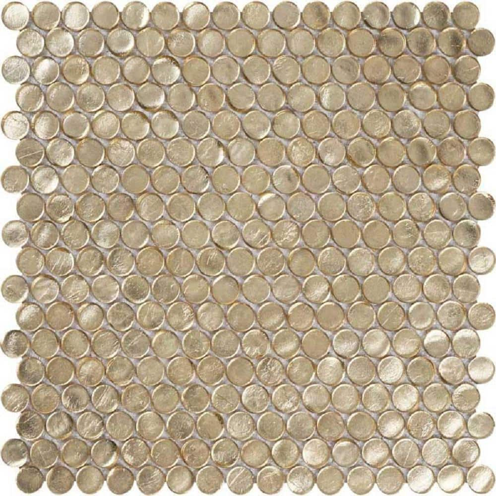 Apollo Tile   10 pack 12.2-in x 12.2-in Gold Penny Round Glass Mosaic Wall Tile (10.34 Sq ft/case)