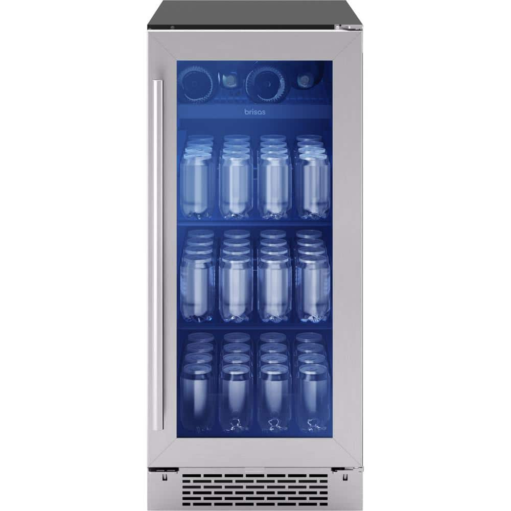 Brisas 15 in. 4-Bottle and 64-Can Single Zone Beverage Cooler in Stainless Steel