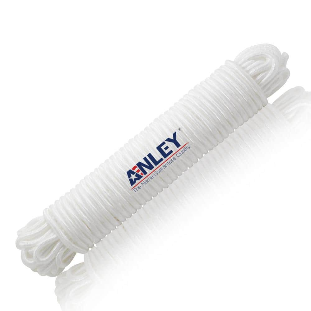 Anley 50 Ft Flag Halyard Rope (1/4 In), Suitable for Climbing, Swing, Camping Tent, Clothesline and Boats - Double Braided, Compatible with Flagpoles Up To 25 Feet (White)